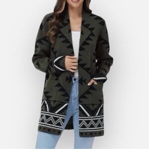 Frye Women's Black and Green Geometric Cardigan